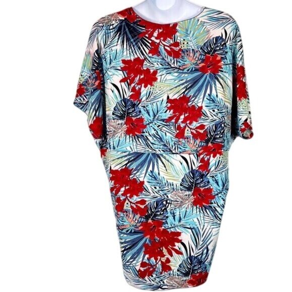 Cha Cha Vente Tropical Flora High Low Tunic Blouse Swim Cover Up Size XL - Picture 3 of 5